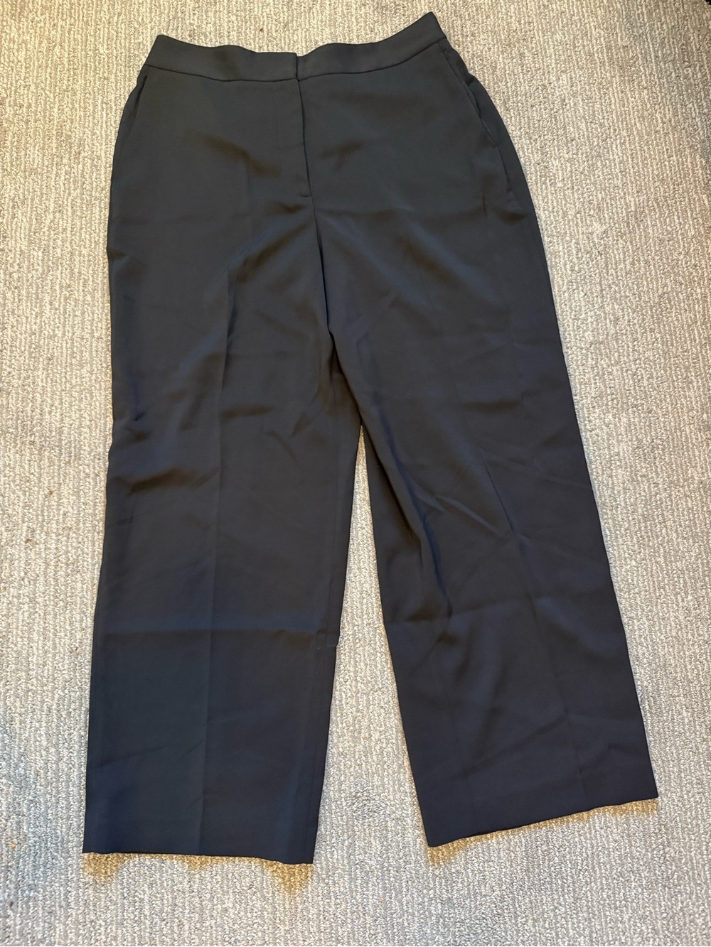 Quince Stretch Crepe Classic Trouser Pants Black Size 16 NWT Wide Leg